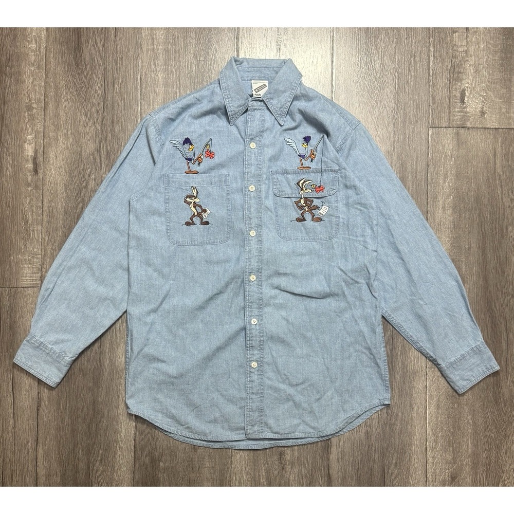 Vintage 1998 Looney Tunes Road Runner And Wile E. Coyote Button Up Size‎ XS